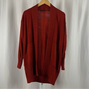 CCK Style Large Wool Blend Knit Burnt Orange Rust Boho Longline Cardigan Sweater